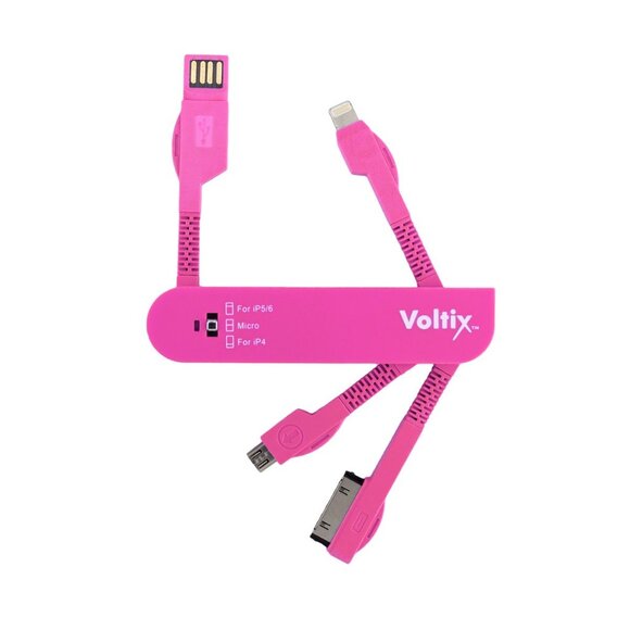 All-in-1 Swiss Army USB Phone Charging Cable For iPhone iPad Samsung Pink - Picture 1 of 3